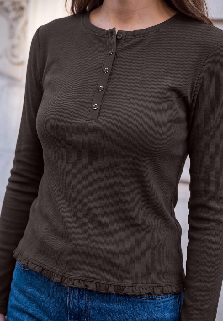 Langarm Shirt mit Rundhals und Rüschen