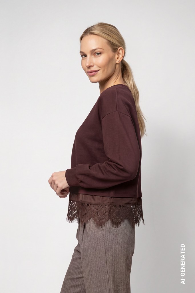 Sweatshirt mit Spitzenborte