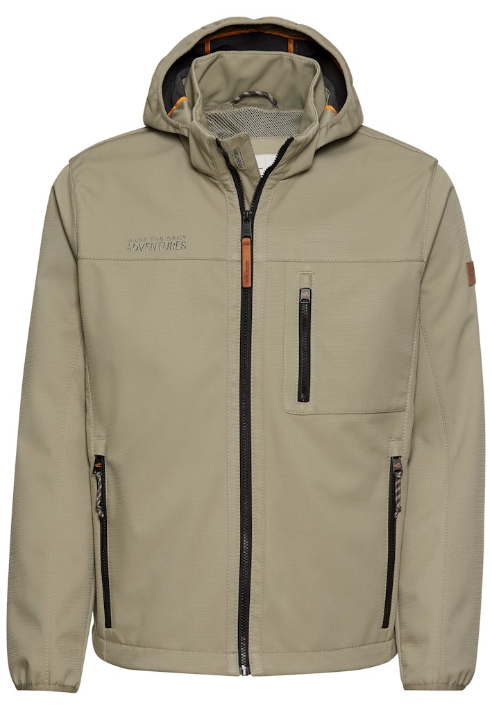 Softshelljacke mit abnehmbarer Kapuze und reflektierenden Details