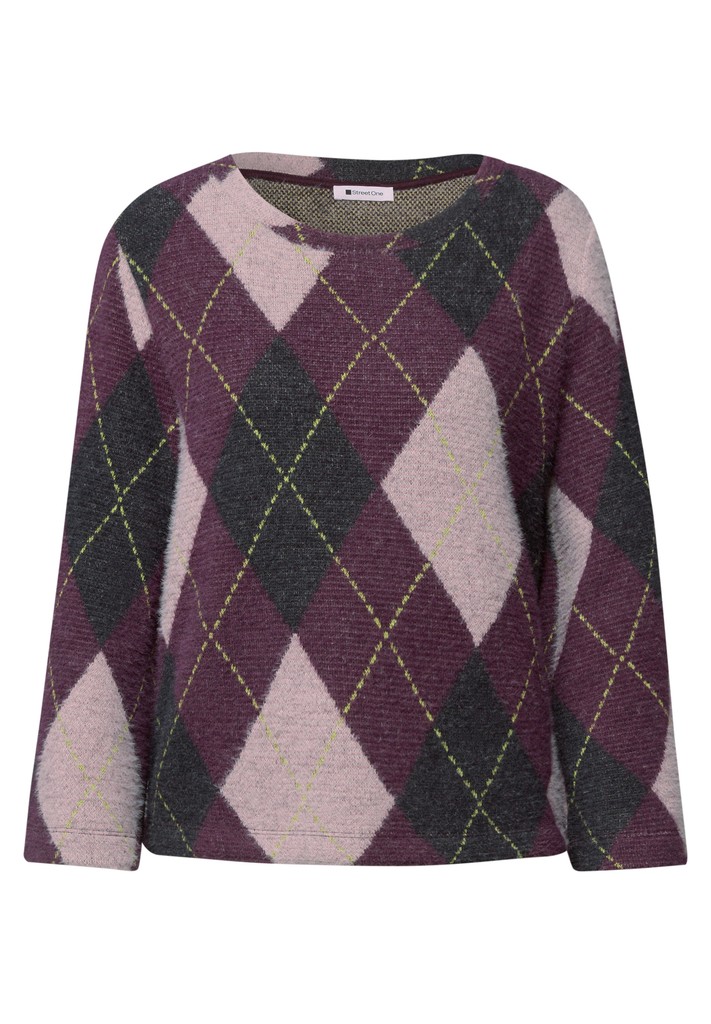 3/4-Arm Shirt mit Rundhals und Argylemuster