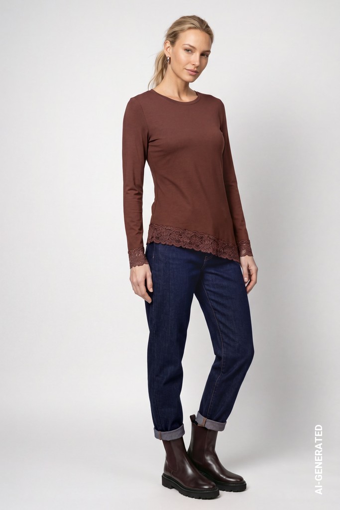 Langarmshirt mit Spitzenborte