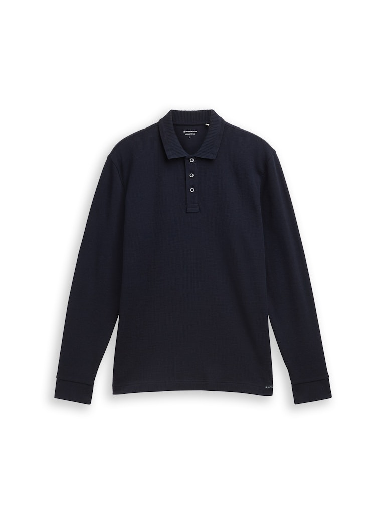 Langarm Poloshirt mit Waffelstruktur