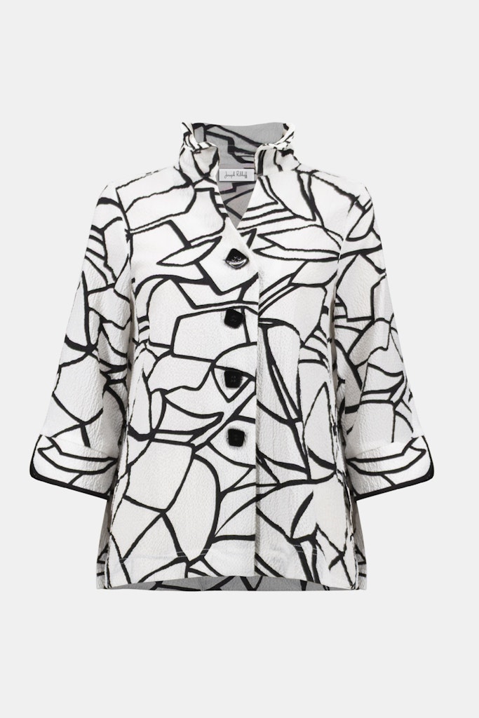 Seersucker-Trapezjacke mit abstraktem Print und kontrastierenden Knöpfen
