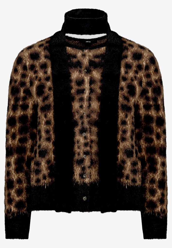 Flauschige Leo-Strickjacke mit Schal