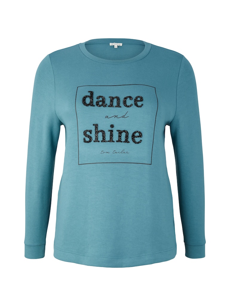 Plus - Langarmshirt mit glitzerndem Textprint