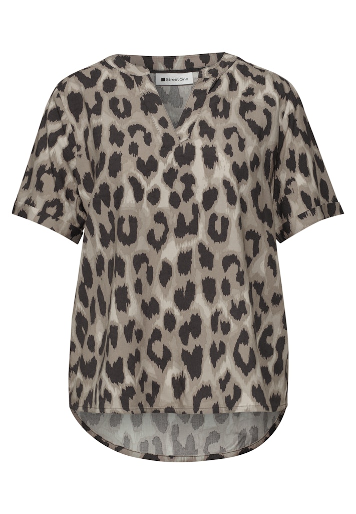 Bluse mit Split Neck und Animal Print