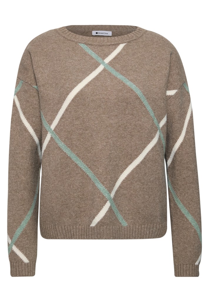 Pullover mit Boat Neck und Intarsien-Muster