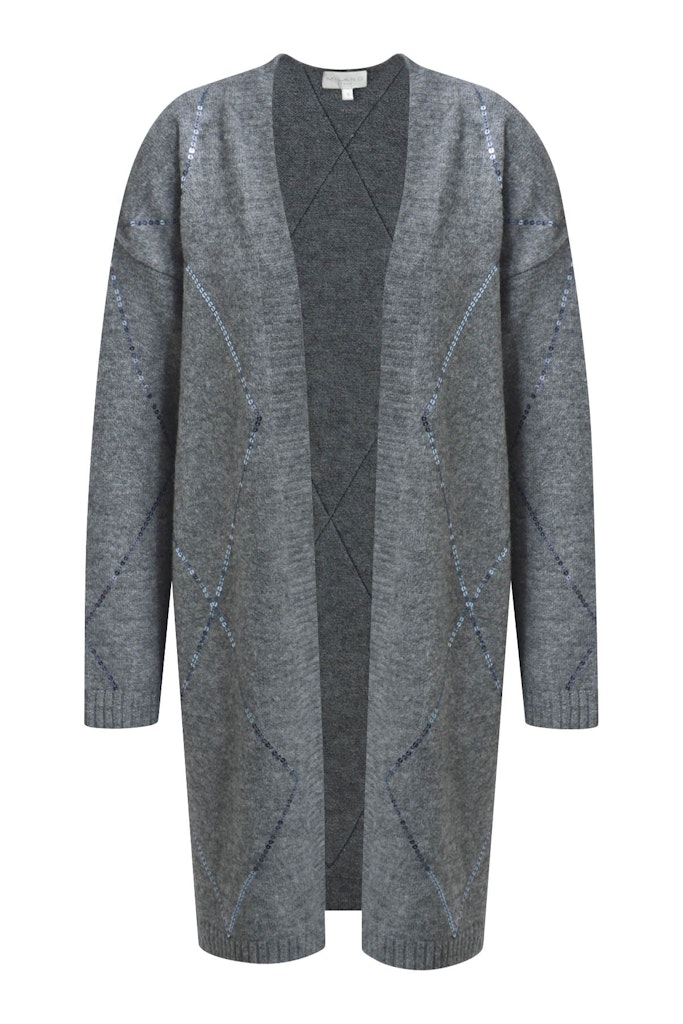 open cardigan with oversized shoulders
