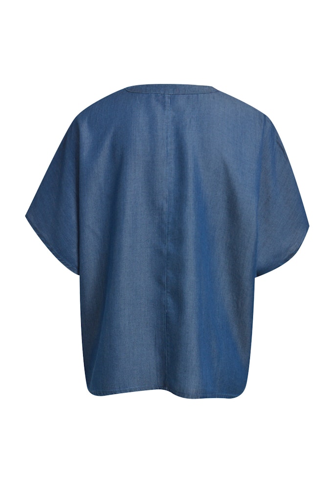 oversized blouse w stand up collar + ruffled placket