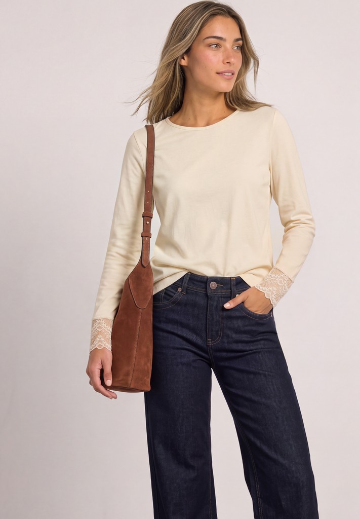 Langarm Shirt mit Rundhals und Spitze