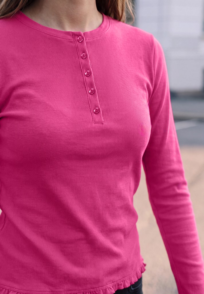 Langarm Shirt mit Rundhals und Rüschen