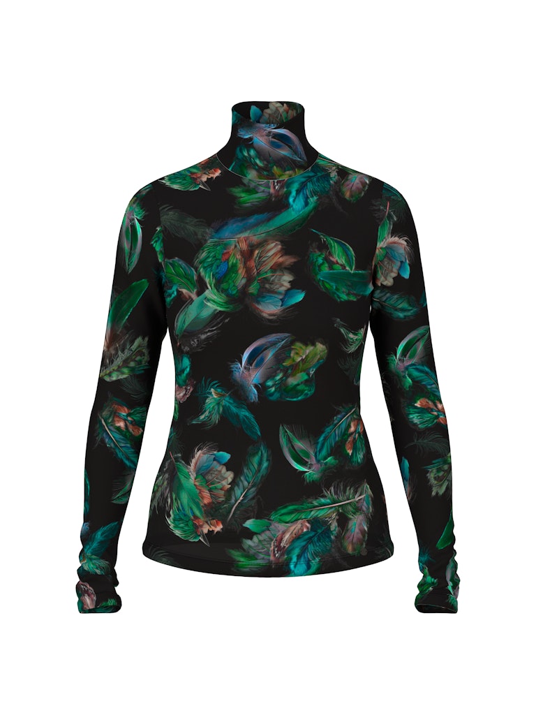 Stretch-Shirt mit Federn-Print