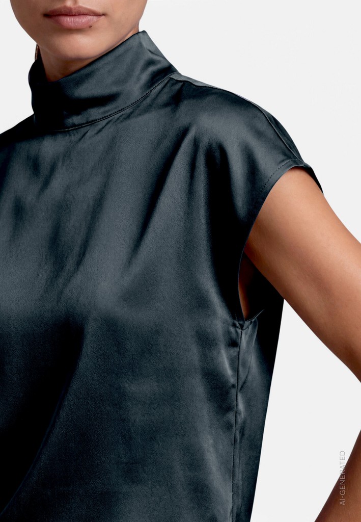 Damen Satin-Bluse  kurzarm mit Kragen
