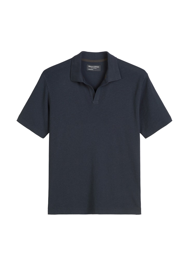 Polo, short sleeve, cotton linen mix, camp collar