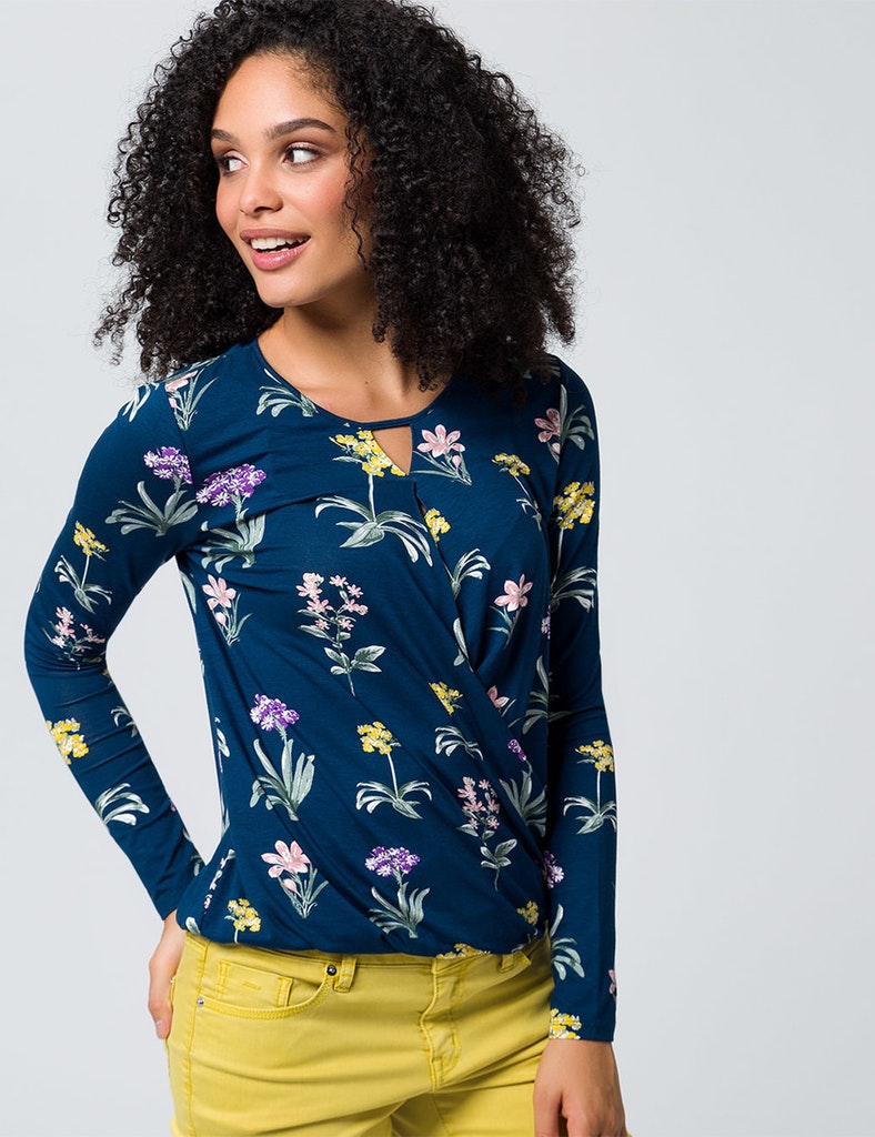 Damen Sweatshirt  3/4 Arm mit Fischgrätmuster