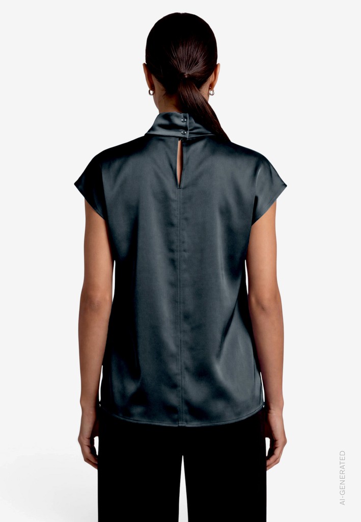 Damen Satin-Bluse  kurzarm mit Kragen
