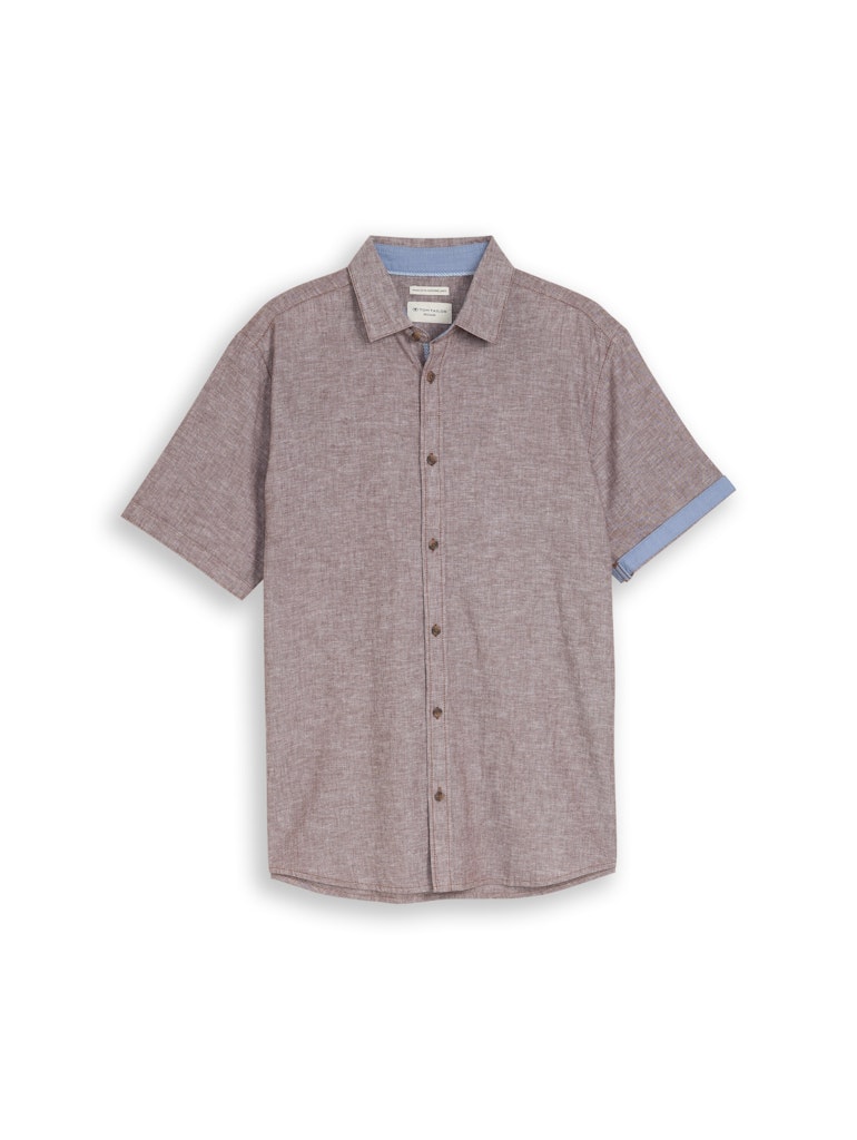 Regular Fit Kurzarmhemd mit Leinenanteil