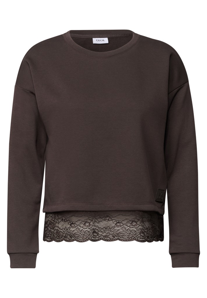 Langarm Shirt mit Rundhals und Spitzenkante