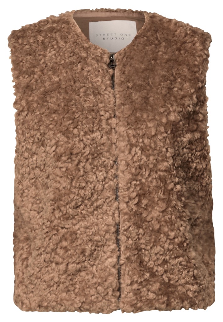 Fake Fur Weste mit Rundhals und Zipper