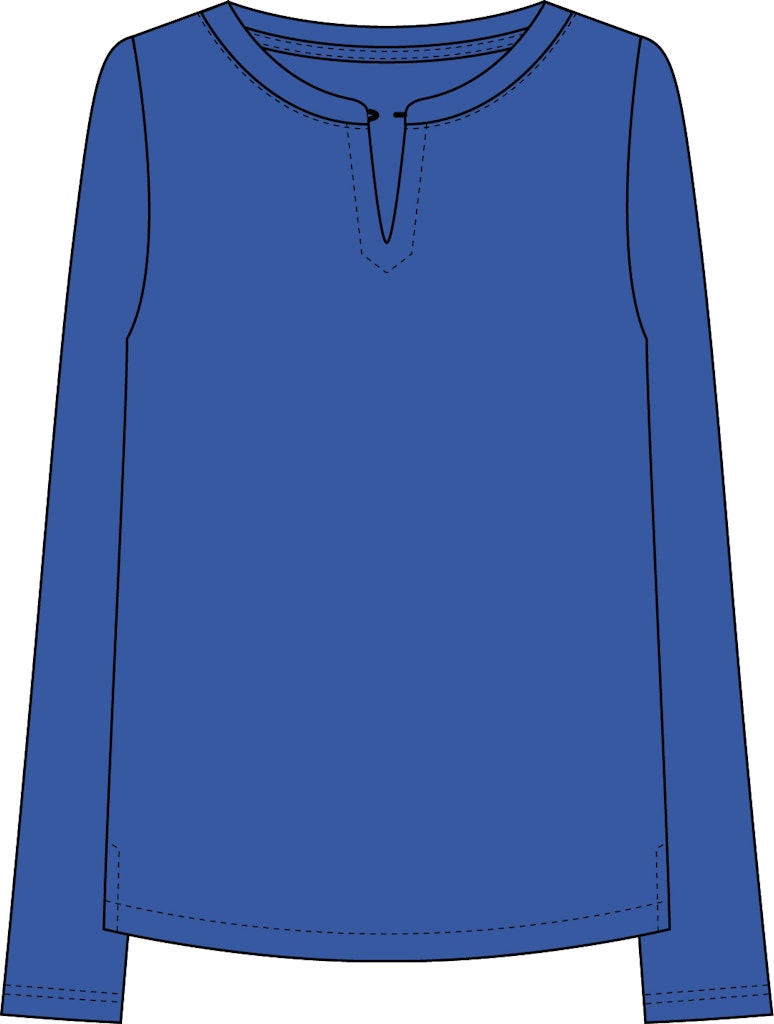 Longsleeve with roundneck and slit at cf, front woven fabric Longsleeve with roundneck and slit at cf, front woven fabric