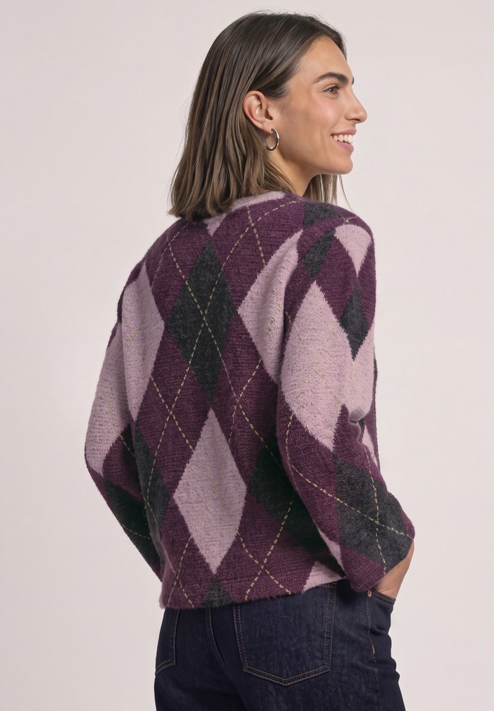 3/4-Arm Shirt mit Rundhals und Argylemuster