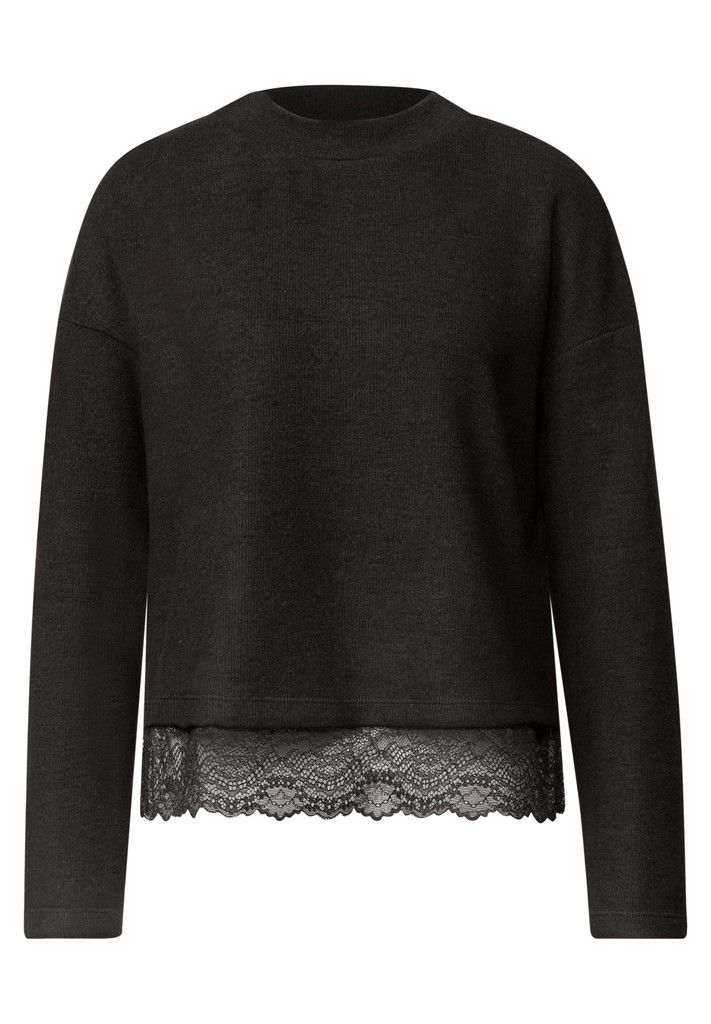 Langarm Shirt mit Rundhals und Spitzenborte