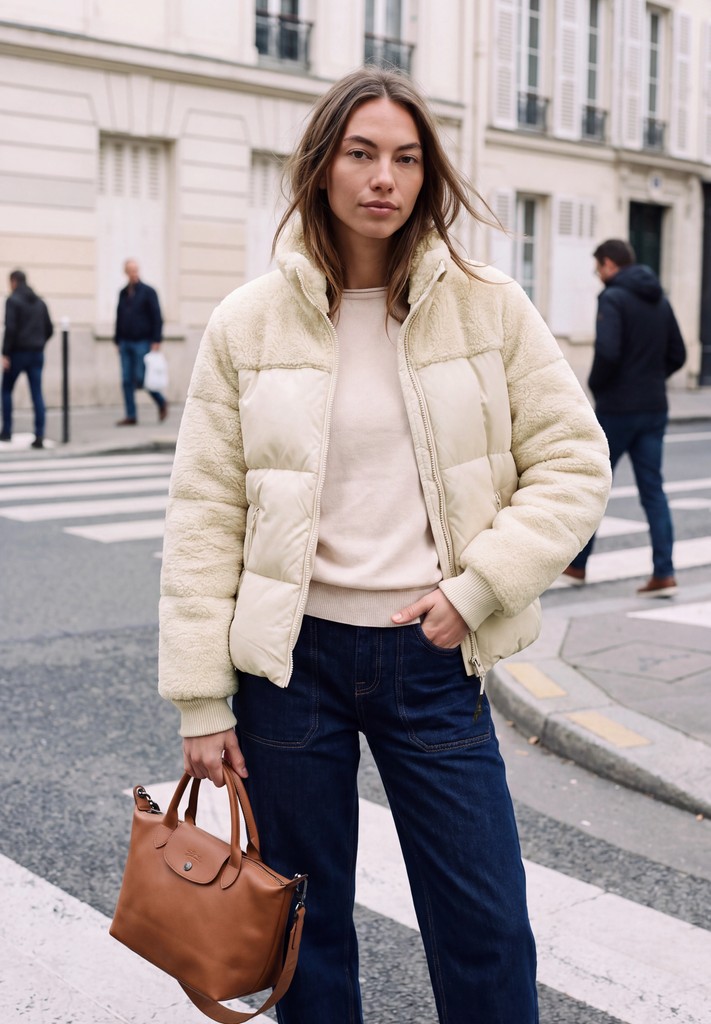 Steppjacke mit Teddy-Details