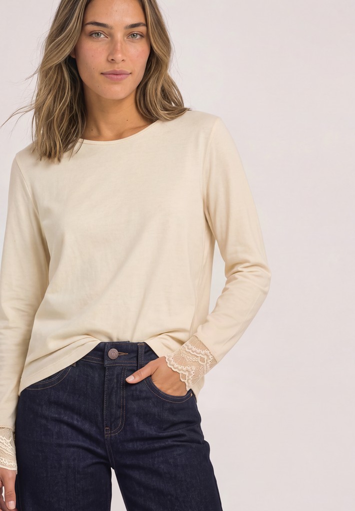 Langarm Shirt mit Rundhals und Spitze