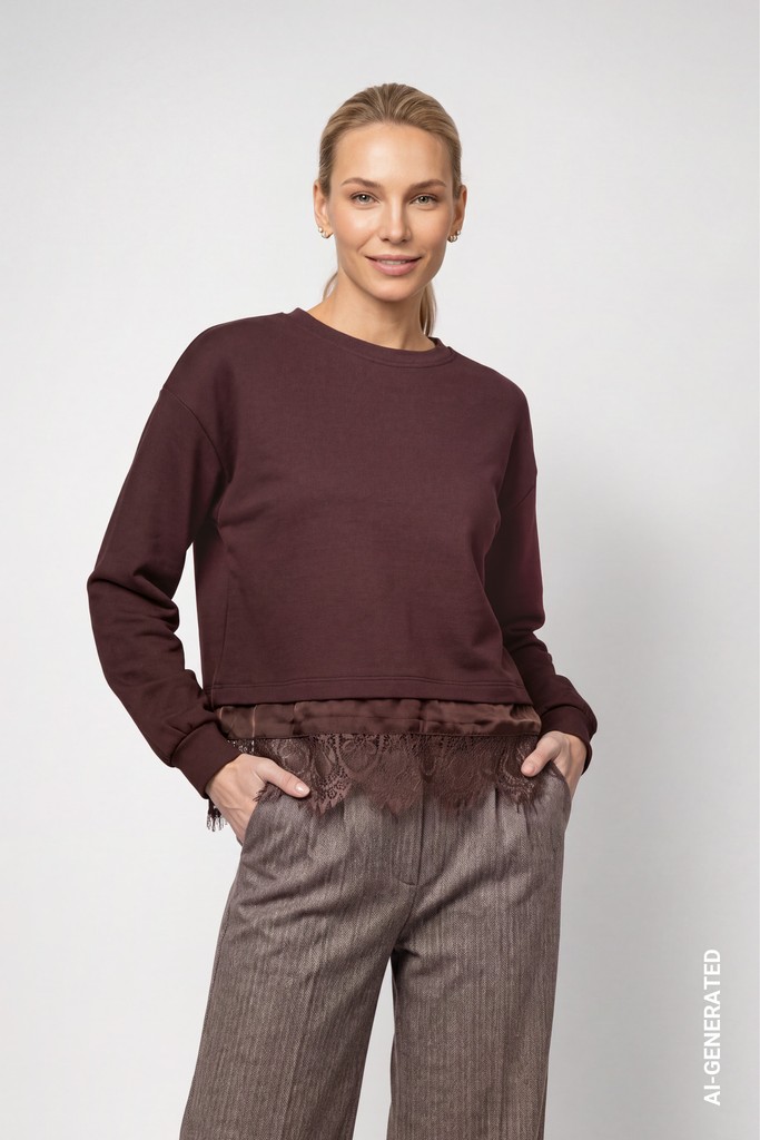 Sweatshirt mit Spitzenborte