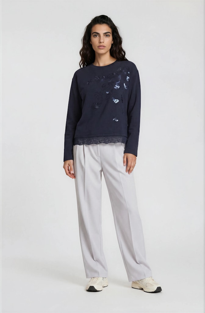 round neck sweatshirt 1/1 sleeve + lace at hem