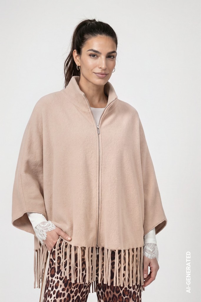 Strickcape mit Fransen
