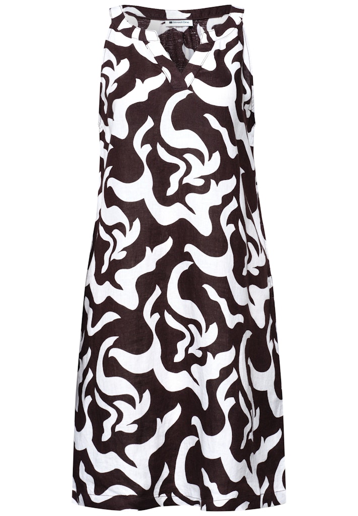 Knielanges Kleid mit Split Neck aus Leinen