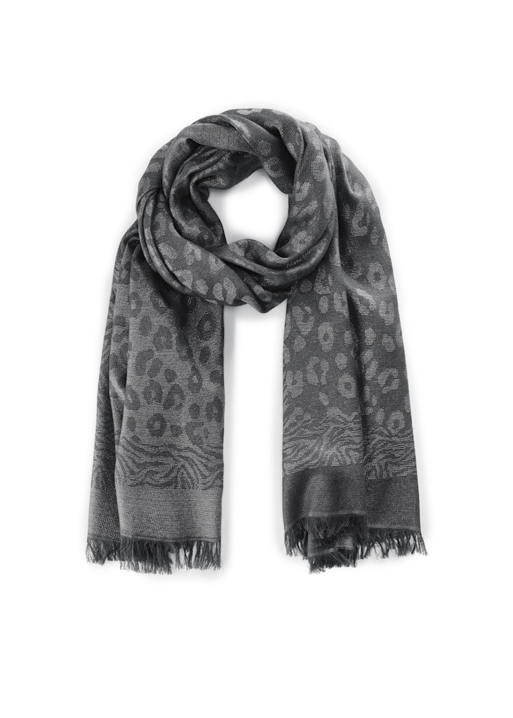 Jacquard Schal aus feiner Baumwoll-Mischung mit Leo-Muster und Lurex Jacquard Schal aus feiner Baumwoll-Mischung mit Leo-Muster und Lurex