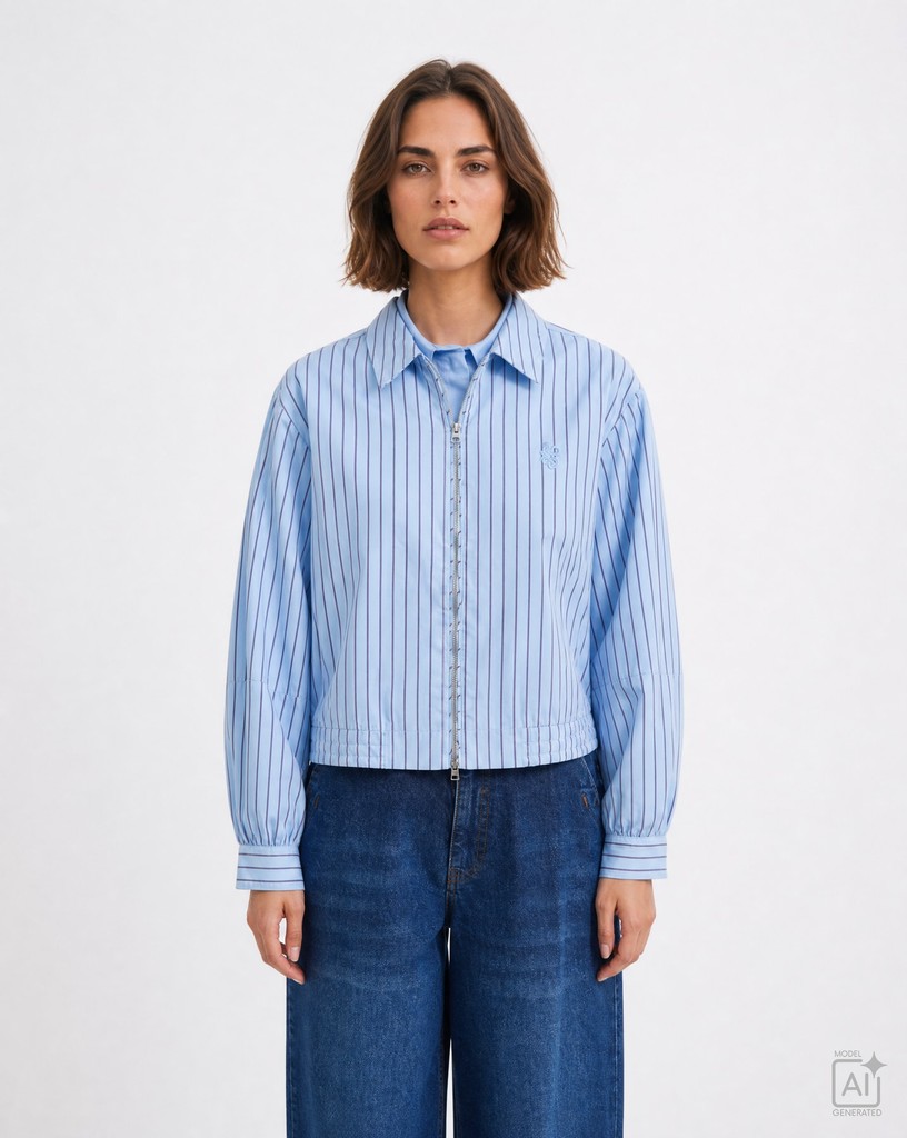 Striped Blouse with Zipper