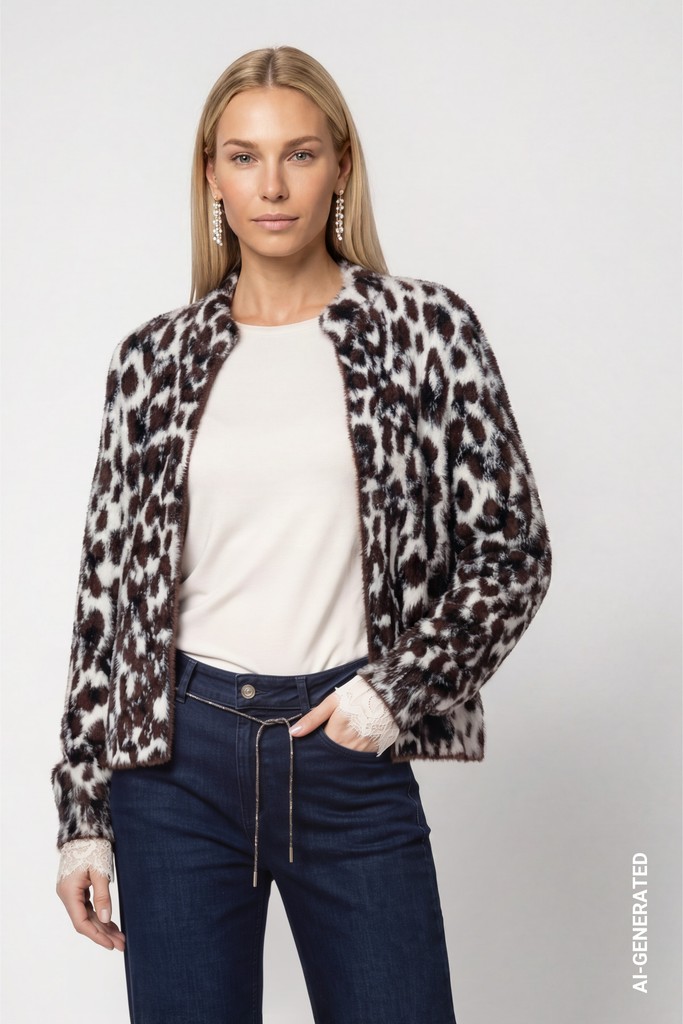 Flauschige Leo-Strickjacke
