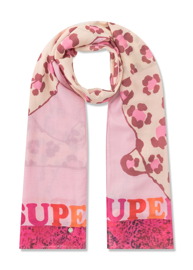 Schal aus feiner Modal-Baumwoll-Mischung mit Leopard und SUPER- Schriftzug