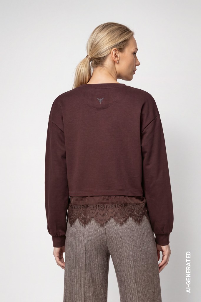 Sweatshirt mit Spitzenborte