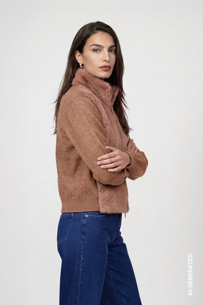 Strickjacke mit Kunstfell
