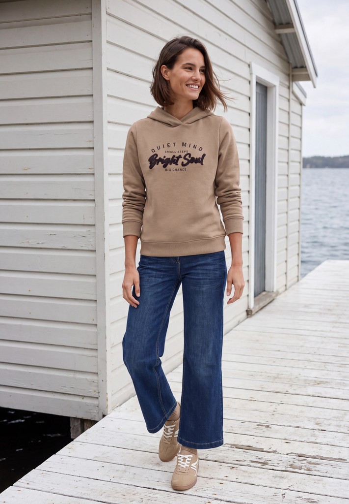 Sweatshirt mit Details in Rippstruktur