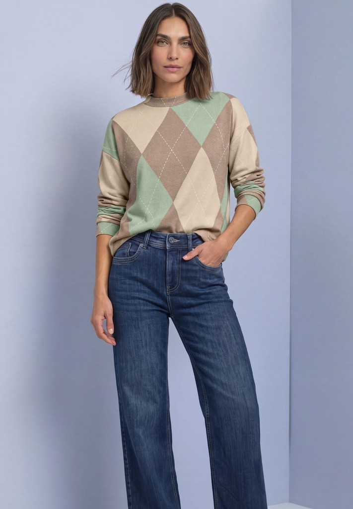 Langarm Shirt mit Turtle Neck und Muster