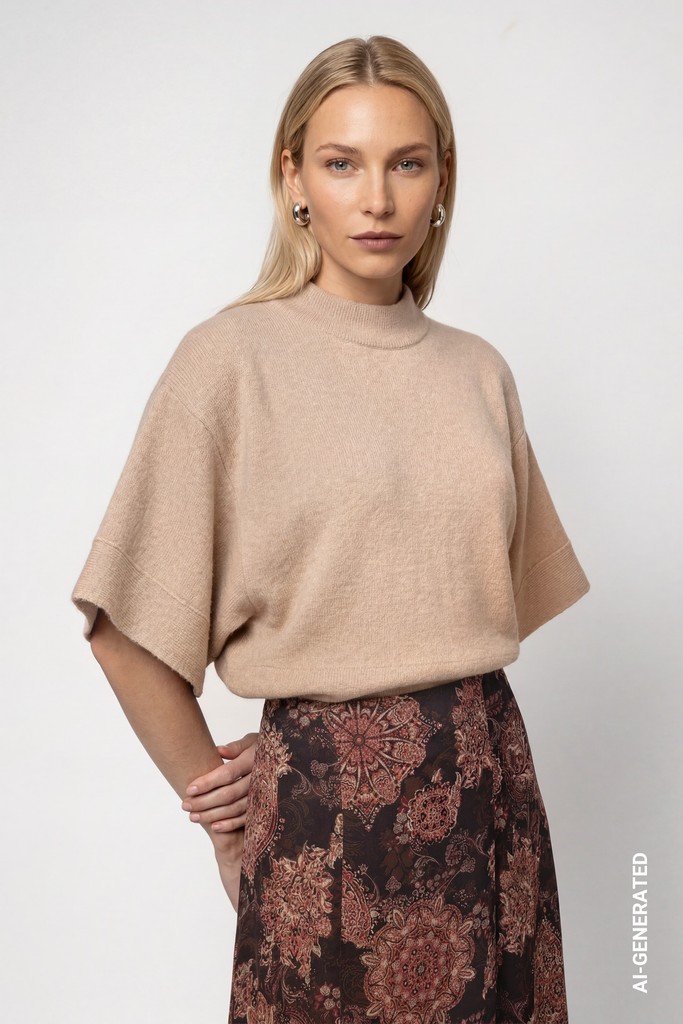 Strickpullover mit kurzen Fledermausärmel