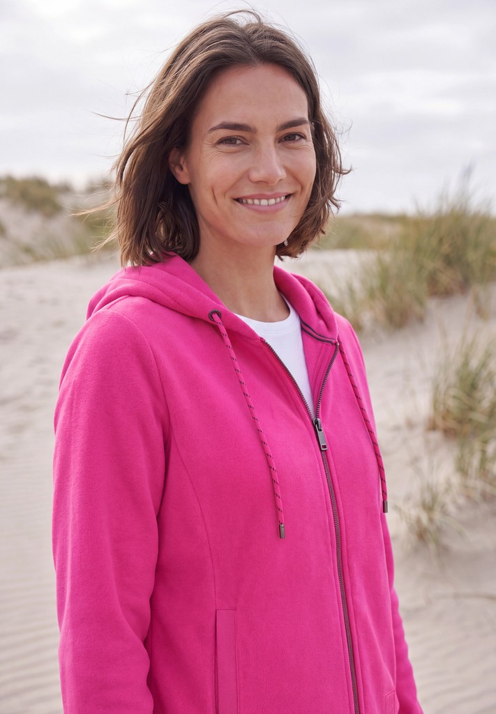 Langarm Fleece Jacke mit Kapuze