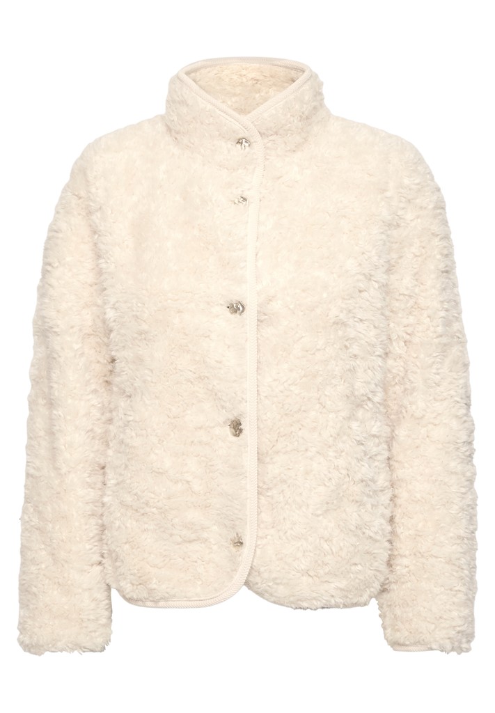 Fake Fur Jacke mit Stehkragen und Knöpfen