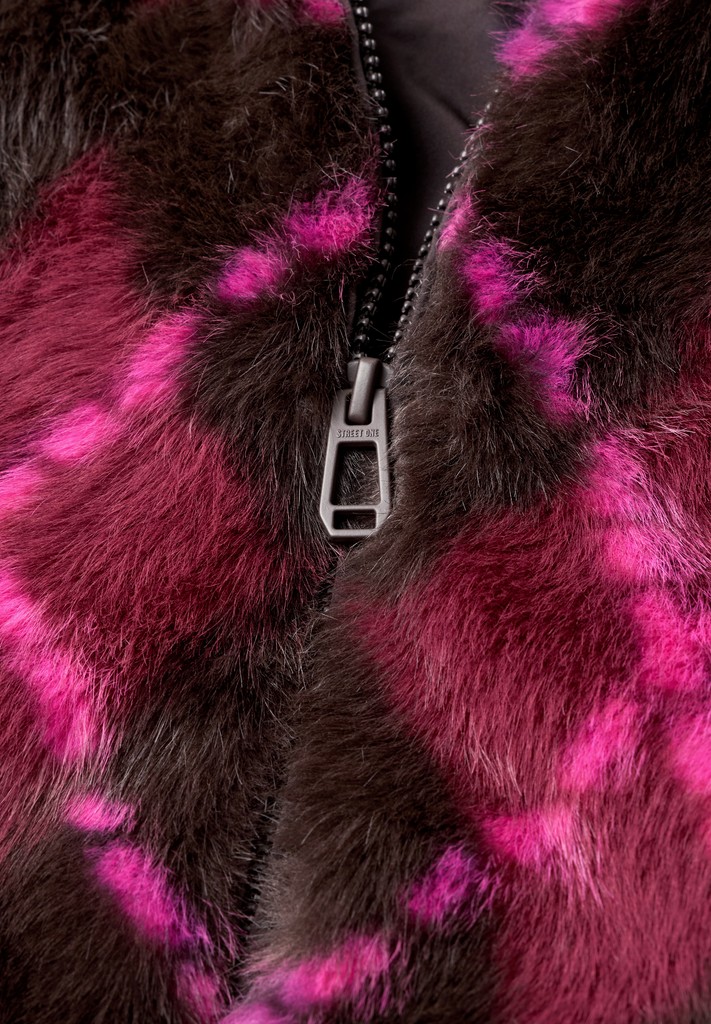 Fake Fur Blouson mit Karomuster