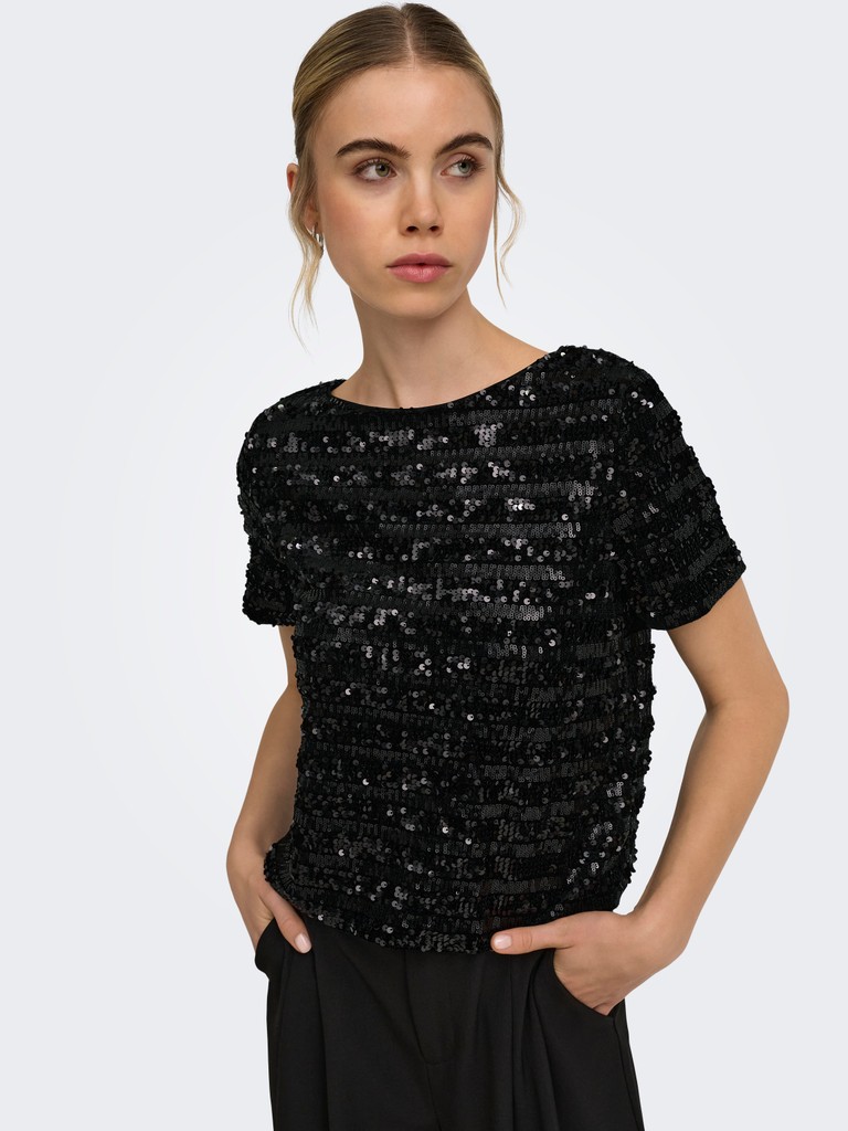 ONLSALIKA S/S SEQUINS TOP WVN