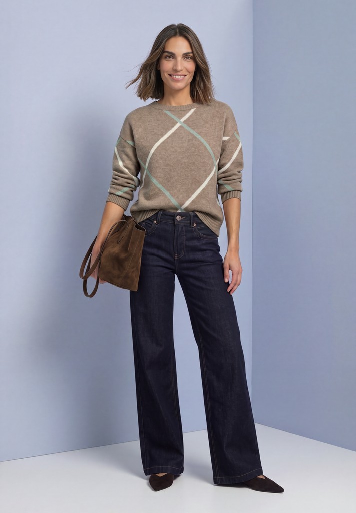 Pullover mit Boat Neck und Intarsien-Muster