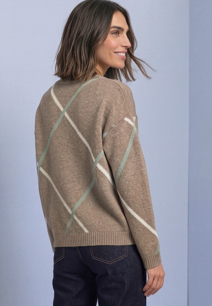 Pullover mit Boat Neck und Intarsien-Muster