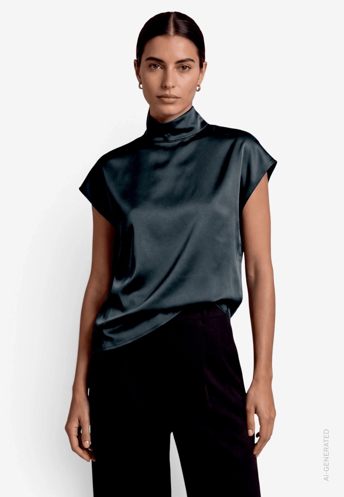 Damen Satin-Bluse  kurzarm mit Kragen