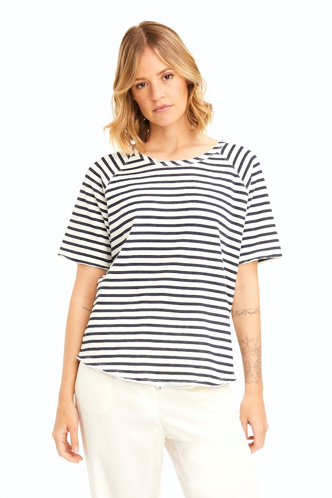 Striped Basic Sweat Raglan short sleeves