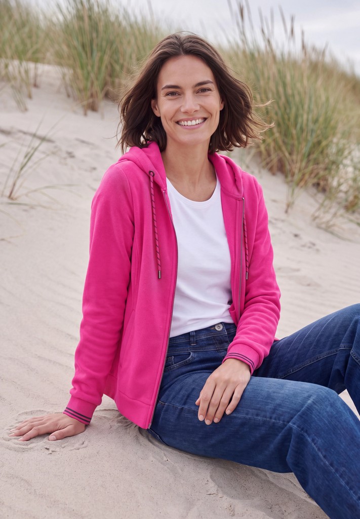 Langarm Fleece Jacke mit Kapuze